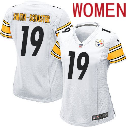 Cheap Women Pittsburgh Steelers 19 JuJu Smith-Schuster Nike White Game NFL Jersey